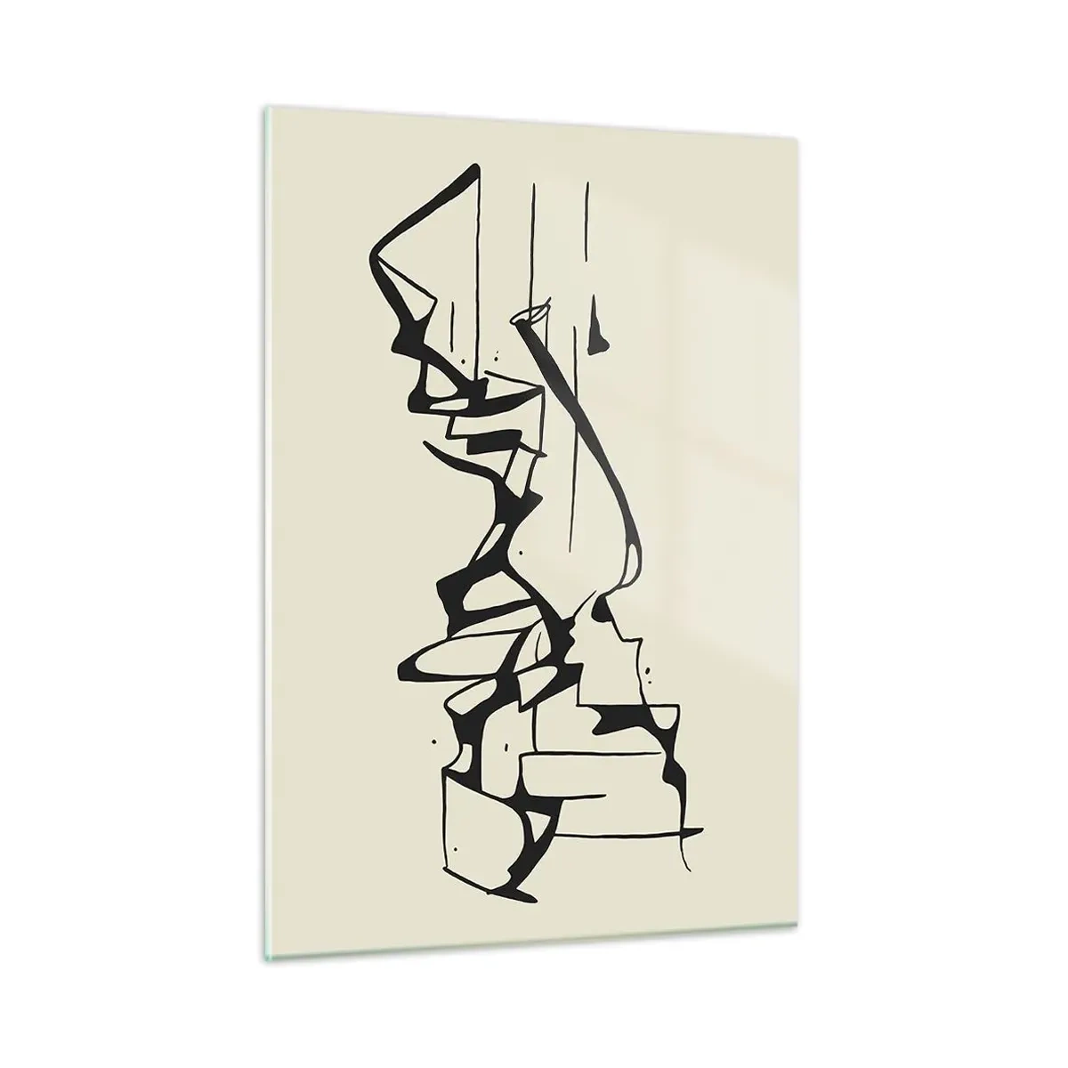 Quadro su vetro - Linea astratta in bianco e nero che forma il contorno di un paesaggio - 50x70cm - Forse è un paesaggio - Decorazione murale moderna per soggiorno e camera da letto ARTTOR