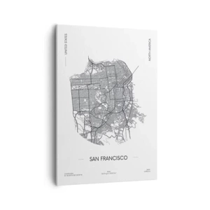 Quadro su tela - Stampe su Tela - Una mappa di San Francisco in stile minimalista in bianco e nero. - 50x70cm - Anatomia di San Francisco - Decorazione murale moderna per soggiorno e camera da letto ARTTOR