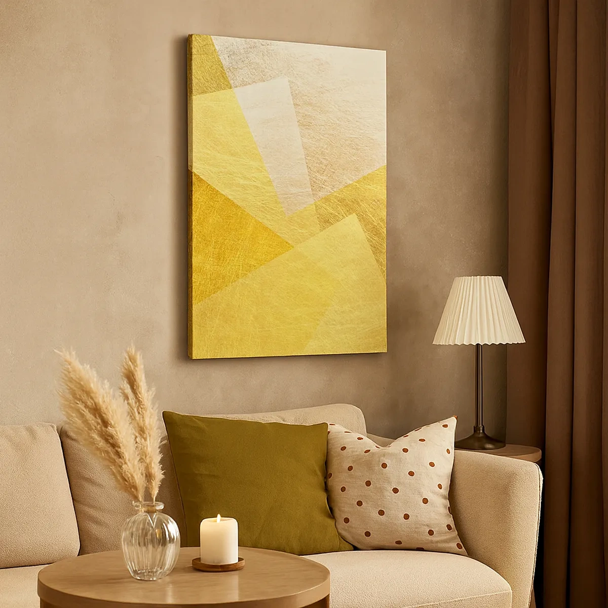 Quadro su tela - Stampe su Tela - Forme geometriche in tonalità oro e chiare - 50x70cm - La pace della geometria - Decorazione murale moderna per soggiorno e camera da letto ARTTOR