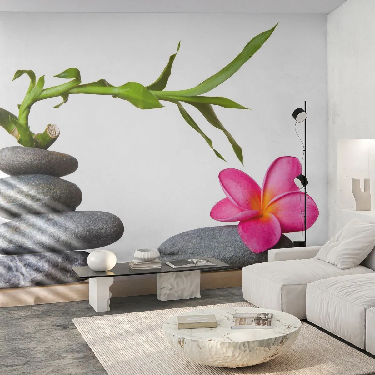 Fotomurali Premium Canvas - I colori della vita e dell'esistenza - Fiore, Pietre, Terme - 350x256 cm