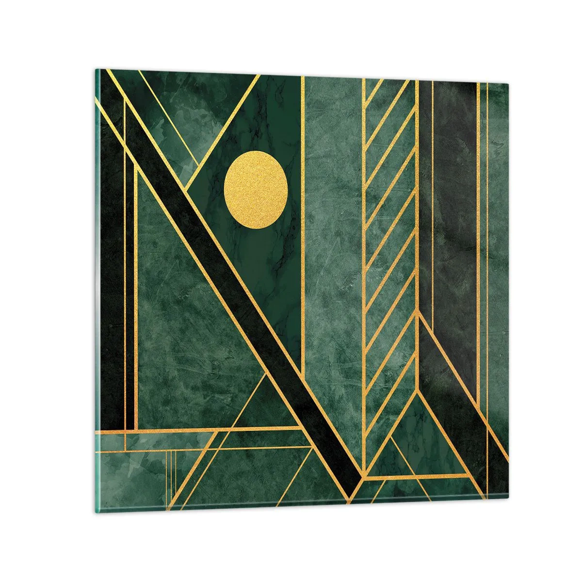 Quadro su vetro - Dinamica di oro e azzurro - 70x70 cm