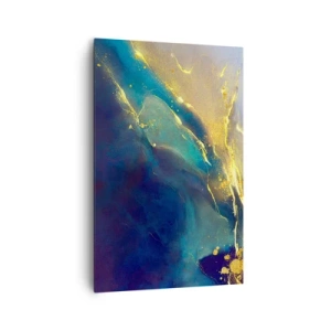 Quadro su tela - Stampe su Tela - Composizione astratta nei toni del blu e dell'oro su tela - 80x120cm - La palude dorata - Decorazione murale moderna per soggiorno e camera da letto ARTTOR