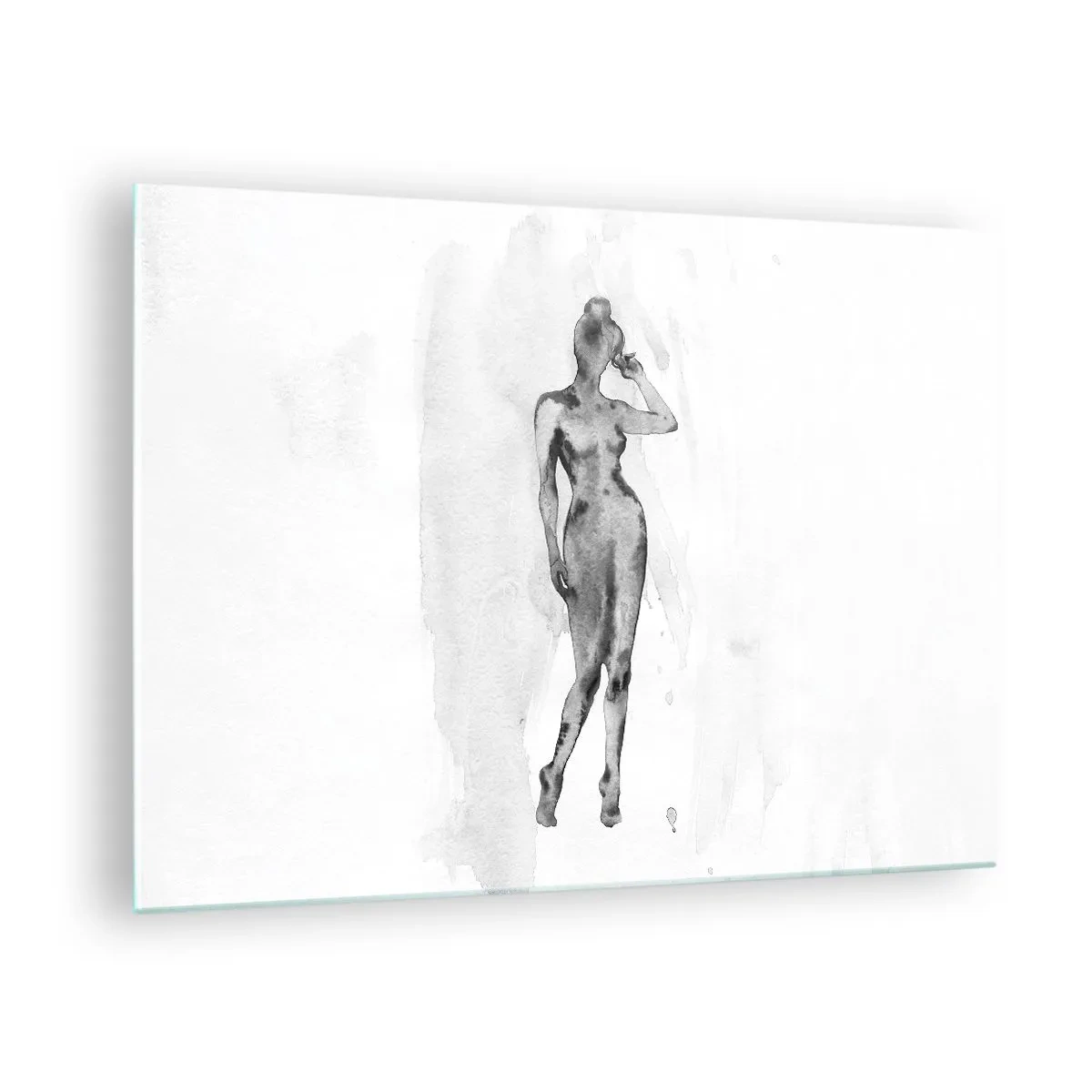 Quadro su vetro - Silhouette di una donna in tonalità di grigio su sfondo bianco - 70x50cm - Studio di ideale di bellezza - Decorazione murale moderna per soggiorno e camera da letto ARTTOR
