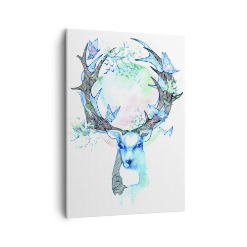 Quadro su tela - Stampe su Tela - Una grafica stravagante di un cervo con un motivo naturale e a farfalla - 50x70cm - La forza e la delicatezza della natura - Decorazione murale moderna per soggiorno e camera da letto ARTTOR