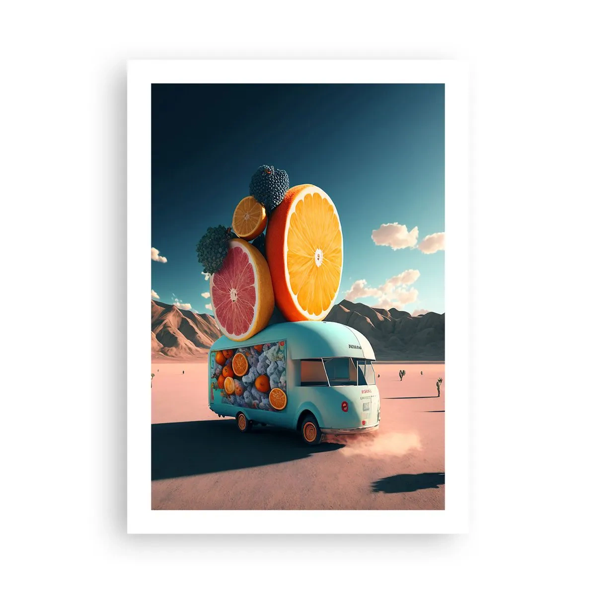 Poster - Un camioncino di frutta di lusso nel deserto - 50x70cm - Il sapore delle vacanze - Decorazione murale moderna per soggiorno e camera da letto ARTTOR