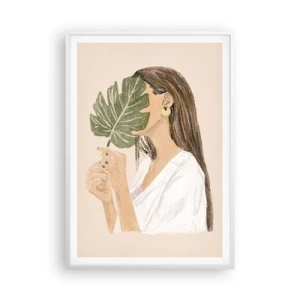 Poster in cornice bianca - Misterioso ritratto con ventaglio - 70x100 cm