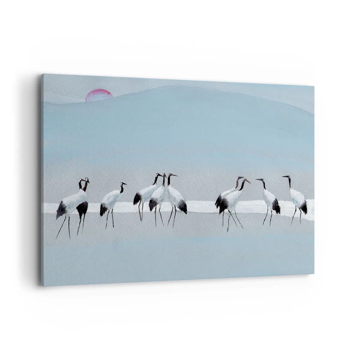 Quadro su tela - Stampe su Tela - Un gruppo di gru contro un cielo azzurro e il sole nascente - 100x70cm - Dopo un giorno rovente - Decorazione murale moderna per soggiorno e camera da letto ARTTOR