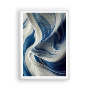 Poster in cornice bianca - Fluidità di blu e di bianco - 70x100 cm