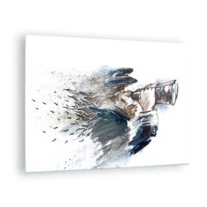 Quadro su vetro - Un uomo con un binocolo in una composizione dinamica ad acquerello - 70x50cm - Dieci gradi Beaufort! - Decorazione murale moderna per soggiorno e camera da letto ARTTOR