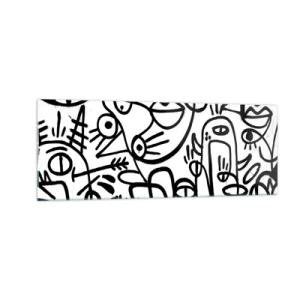 Quadro su vetro - Disegni astratti in bianco e nero con motivi facciali - 140x50cm - Volti e miraggi - Decorazione murale moderna per soggiorno e camera da letto ARTTOR