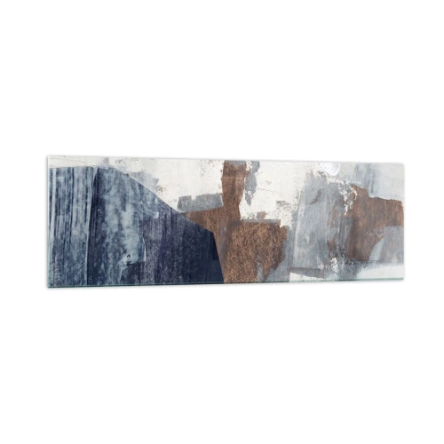 Quadro su vetro - Forme astratte nelle tonalità del blu e del marrone - 160x50cm - Forme blu e marroni - Decorazione murale moderna per soggiorno e camera da letto ARTTOR