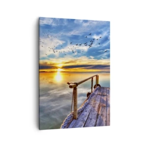 Quadro su tela - Stampe su Tela - Molo di legno sul lago al tramonto - 50x70cm - Il vento è andato a dormire - Decorazione murale moderna per soggiorno e camera da letto ARTTOR