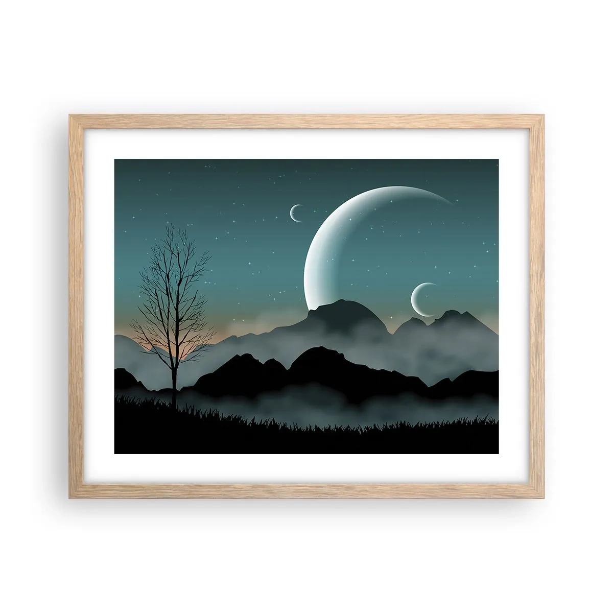 Poster in cornice rovere chiaro - Il carnevale di una notte stellata - 50x40 cm
