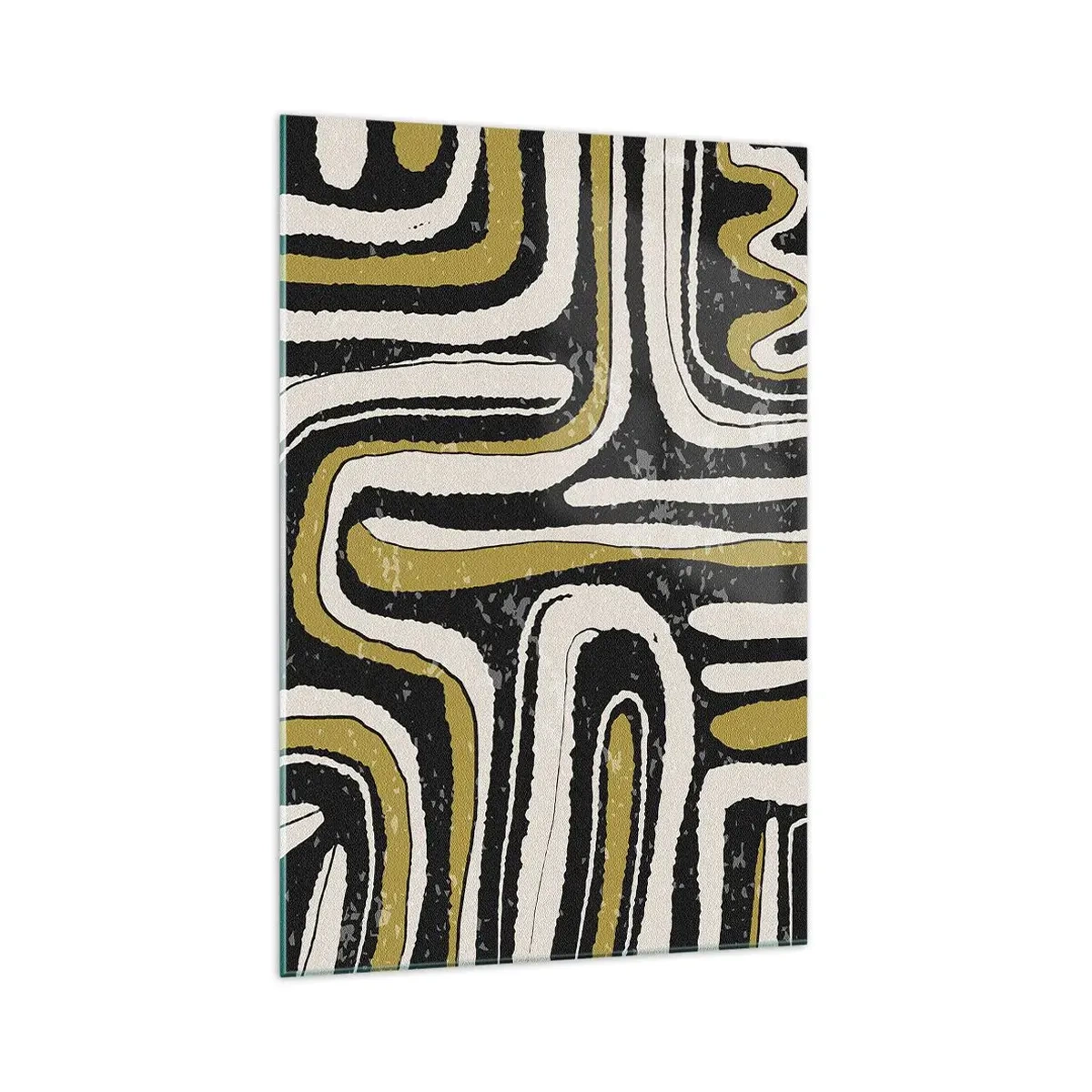 Quadro su vetro - Motivo astratto in nero, bianco e oro - 70x100cm - Composizione: strade e vicoli - Decorazione murale moderna per soggiorno e camera da letto ARTTOR