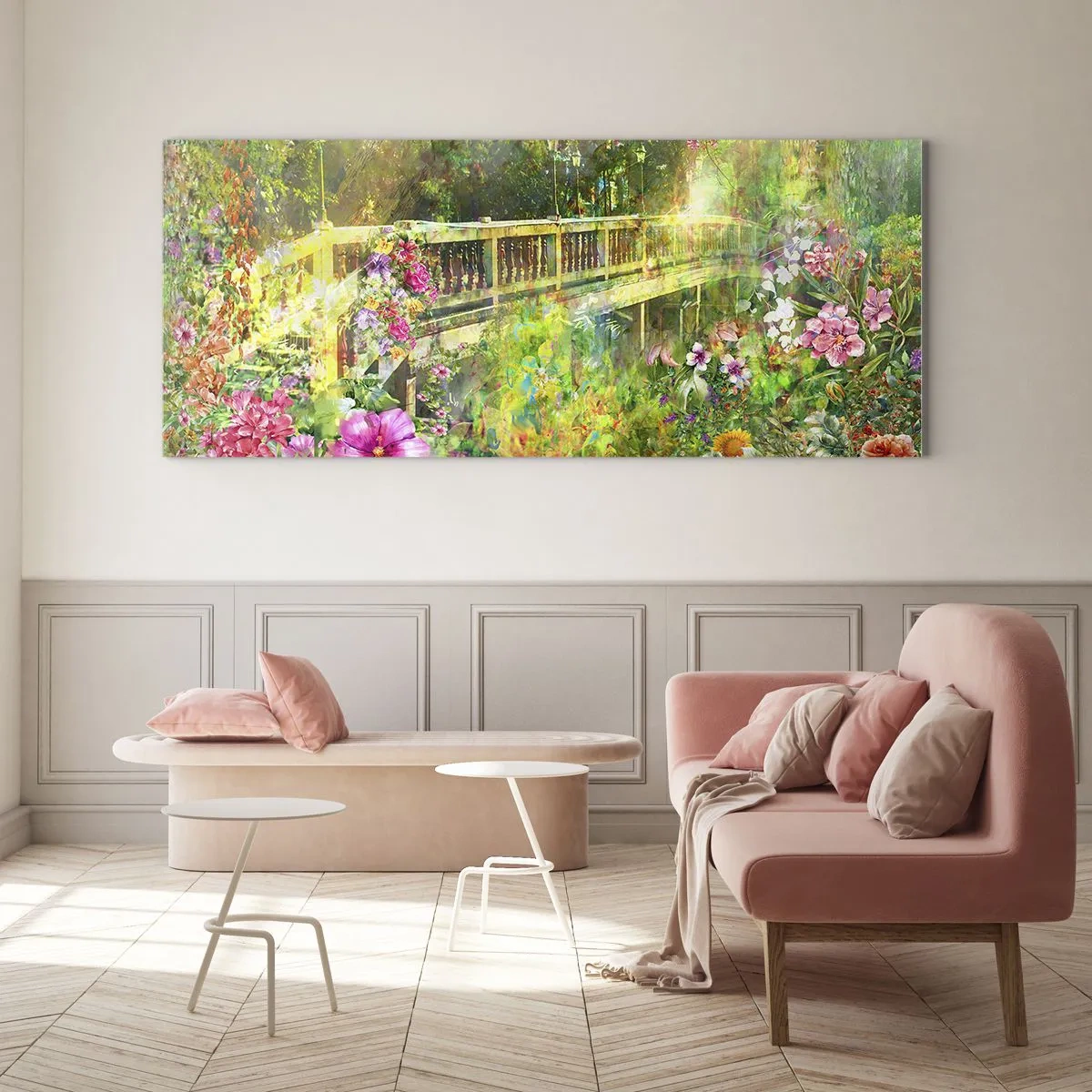 Quadro su vetro - Il ponte dei sospiri primaverili - 100x40 cm