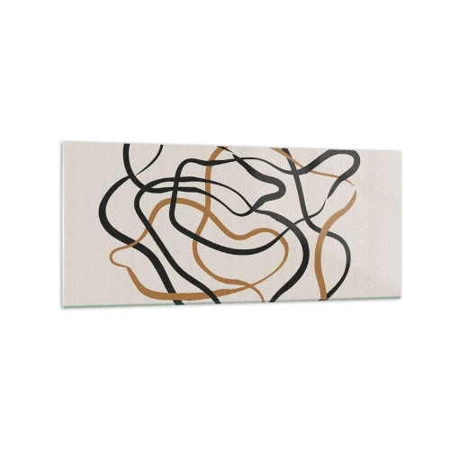 Quadro su vetro - Linee aggrovigliate in nero e oro su uno sfondo chiaro - 120x50cm - Tutto è andato storto - Decorazione murale moderna per soggiorno e camera da letto ARTTOR