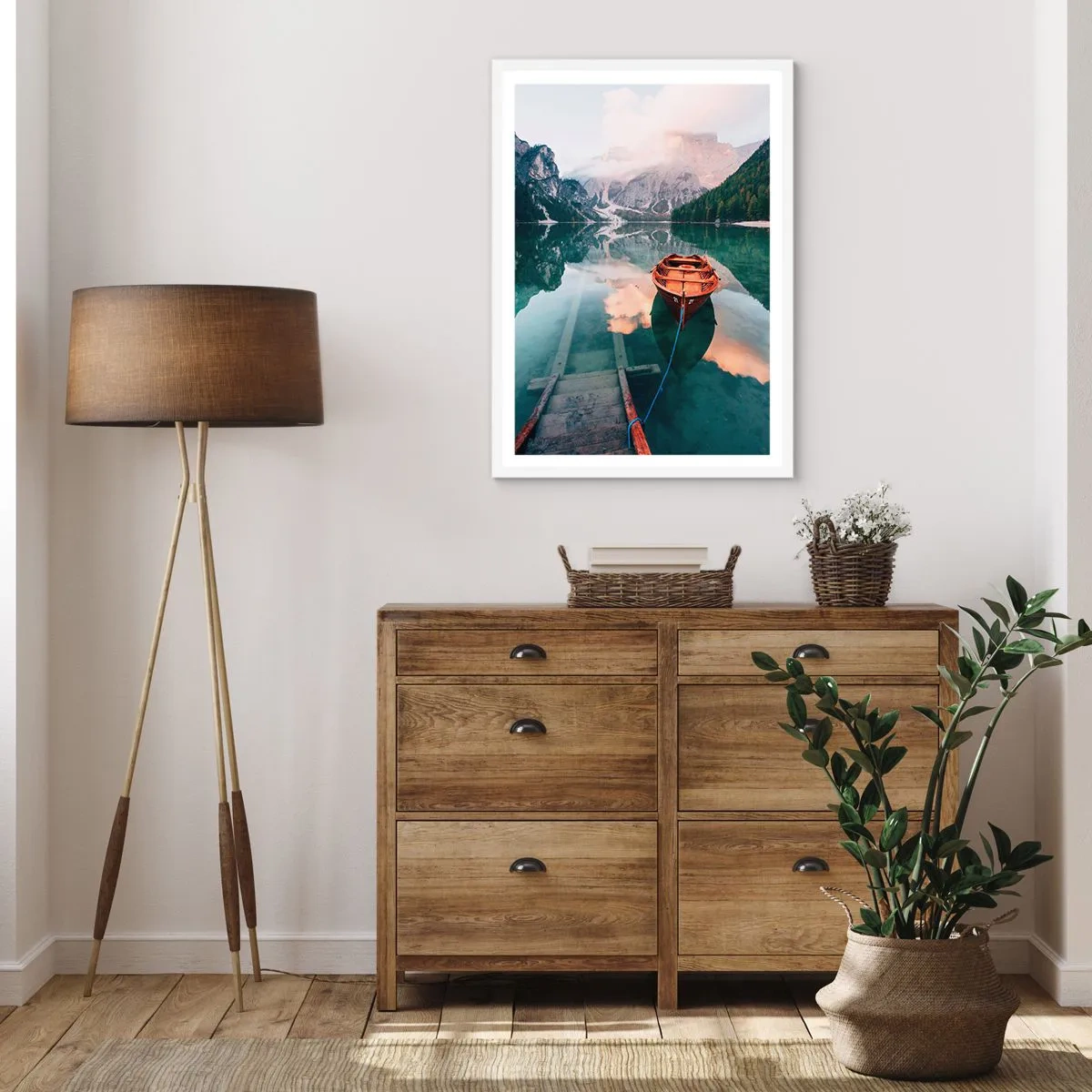 Poster in cornice bianca - Il sogno tranquillo dei monti - 70x100 cm