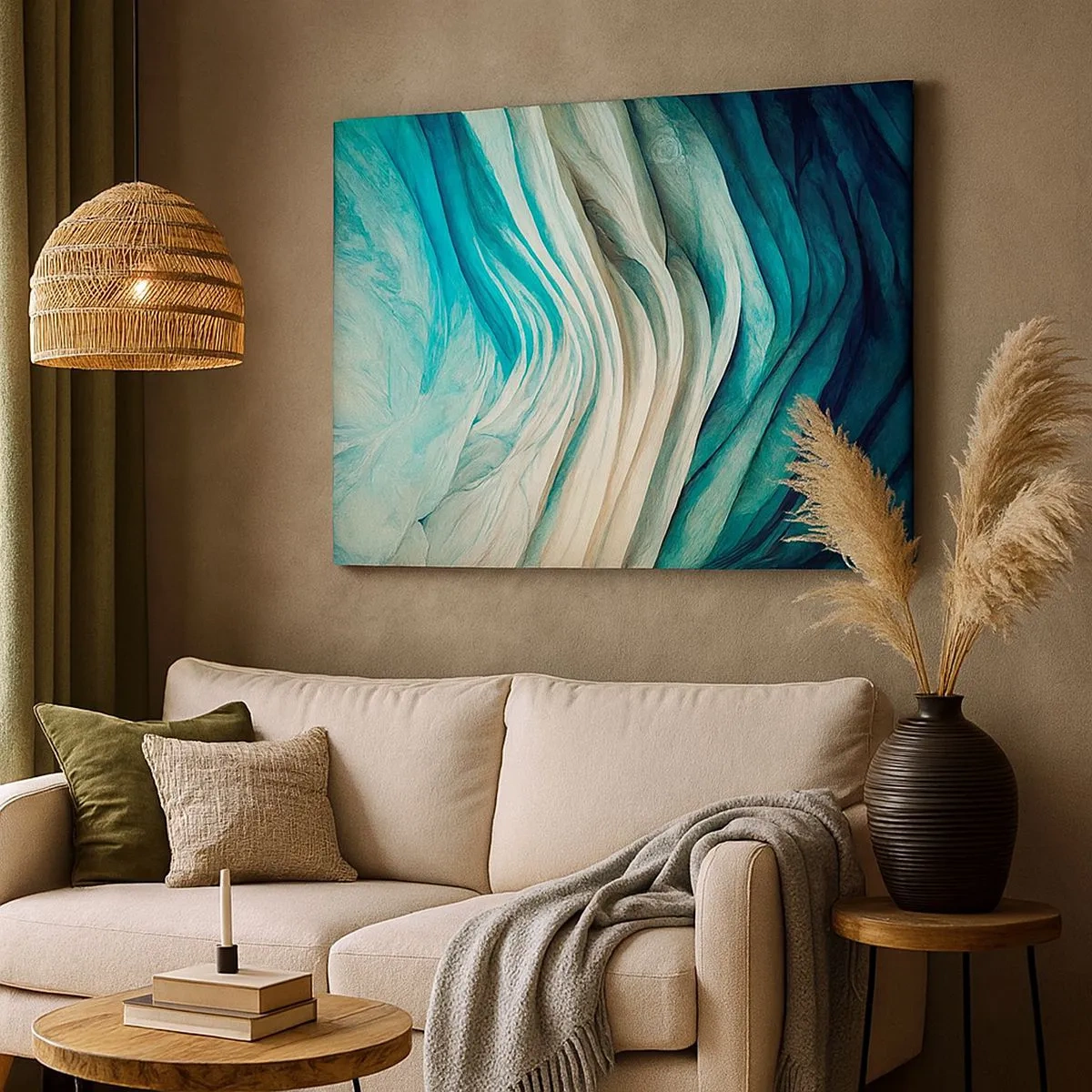 Quadro su tela - Stampe su Tela - Onde dinamiche nelle tonalità del blu e del bianco - 70x50cm - Blu insaziabile - Decorazione murale moderna per soggiorno e camera da letto ARTTOR