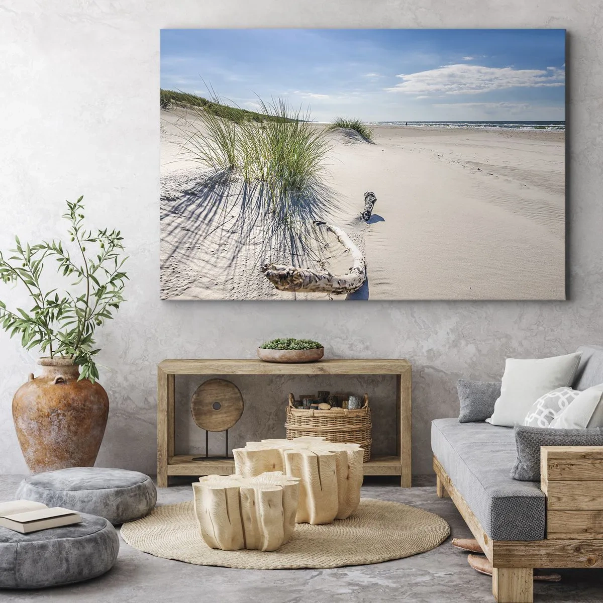 Quadro su tela - Stampe su Tela - Una spiaggia baltica con sabbia, erba e un cielo azzurro calmo - 100x70cm - La più bella? Quella del baltico - Decorazione murale moderna per soggiorno e camera da letto ARTTOR