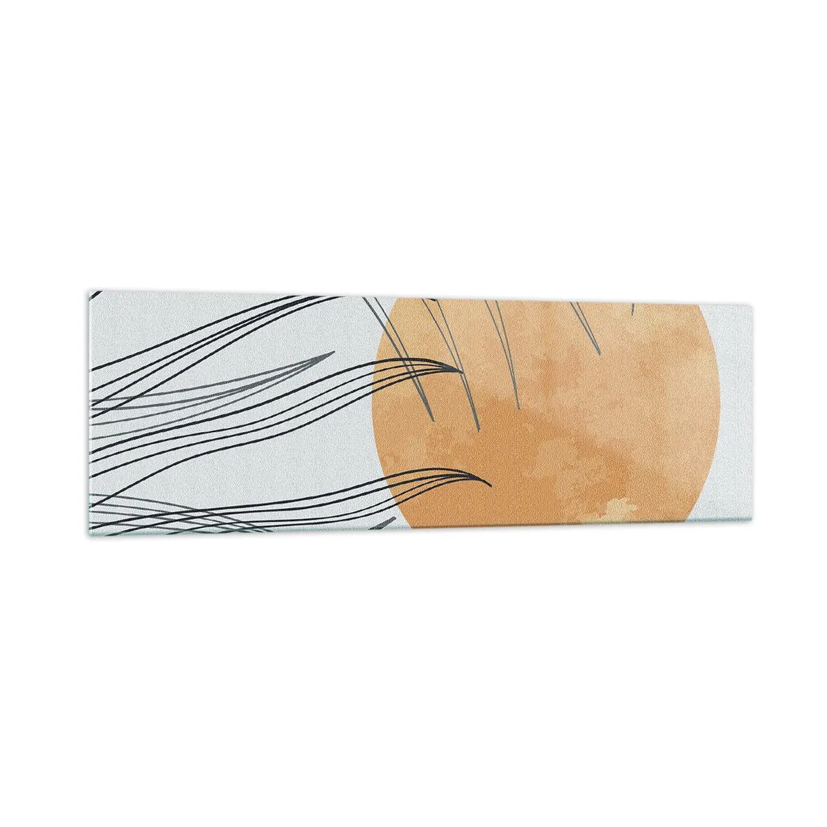 Quadro su vetro - Fili d'erba astratti sullo sfondo di un grande sole arancione - 160x50cm - Sempre verso il sole - Decorazione murale moderna per soggiorno e camera da letto ARTTOR