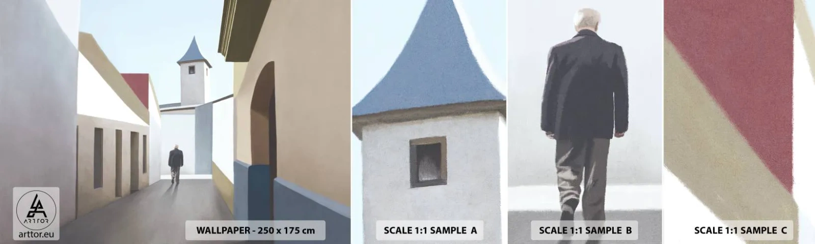 Campione di Fotomurale Adesivo Deluxe Sticker - Passeggiata assolata - Pastello, Edifici, Architettura - 100x30 cm