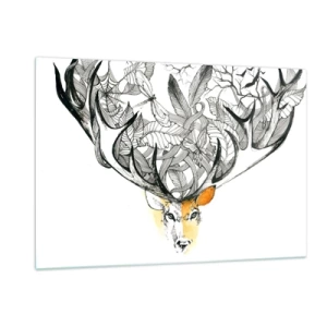 Quadro su vetro - Disegno di un cervo con corna fantasiose - 120x80cm - I corni dell'abbondanza - Decorazione murale moderna per soggiorno e camera da letto ARTTOR