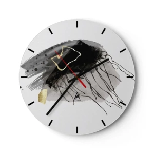 Orologio da parete - Orologio in Vetro - Motivo astratto in nero, grigio e oro su sfondo bianco - 30x30cm - In nero e in oro - Decorazione murale moderna per soggiorno, cucina e camera da letto ARTTOR