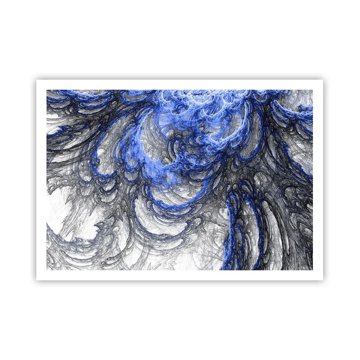 Poster - Onde astratte nei toni del blu e del grigio - 100x70cm - La nascita dell'onda - Decorazione murale moderna per soggiorno e camera da letto ARTTOR