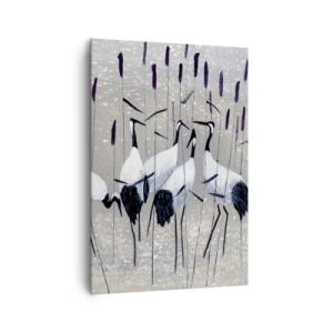 Quadro su tela - Stampe su Tela - Aironi nell'erba su uno sfondo tranquillo - 70x100cm - Tra i suoi - Decorazione murale moderna per soggiorno e camera da letto ARTTOR