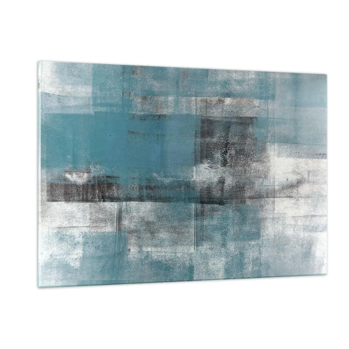 Quadro su vetro - Astrazione nei toni del blu e del grigio con forme geometriche - 120x80cm - Acqua e aria - Decorazione murale moderna per soggiorno e camera da letto ARTTOR