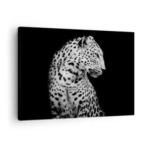Quadro su tela - Stampe su Tela - Immagine in bianco e nero di un leopardo su sfondo nero - 70x50cm - Profilo destro perfetto! - Decorazione murale moderna per soggiorno e camera da letto ARTTOR