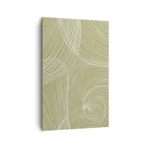 Quadro su tela - Stampe su Tela - Linee verdi e bianche in una composizione astratta - 80x120cm - Astrazione intricata in bianco - Decorazione murale moderna per soggiorno e camera da letto ARTTOR