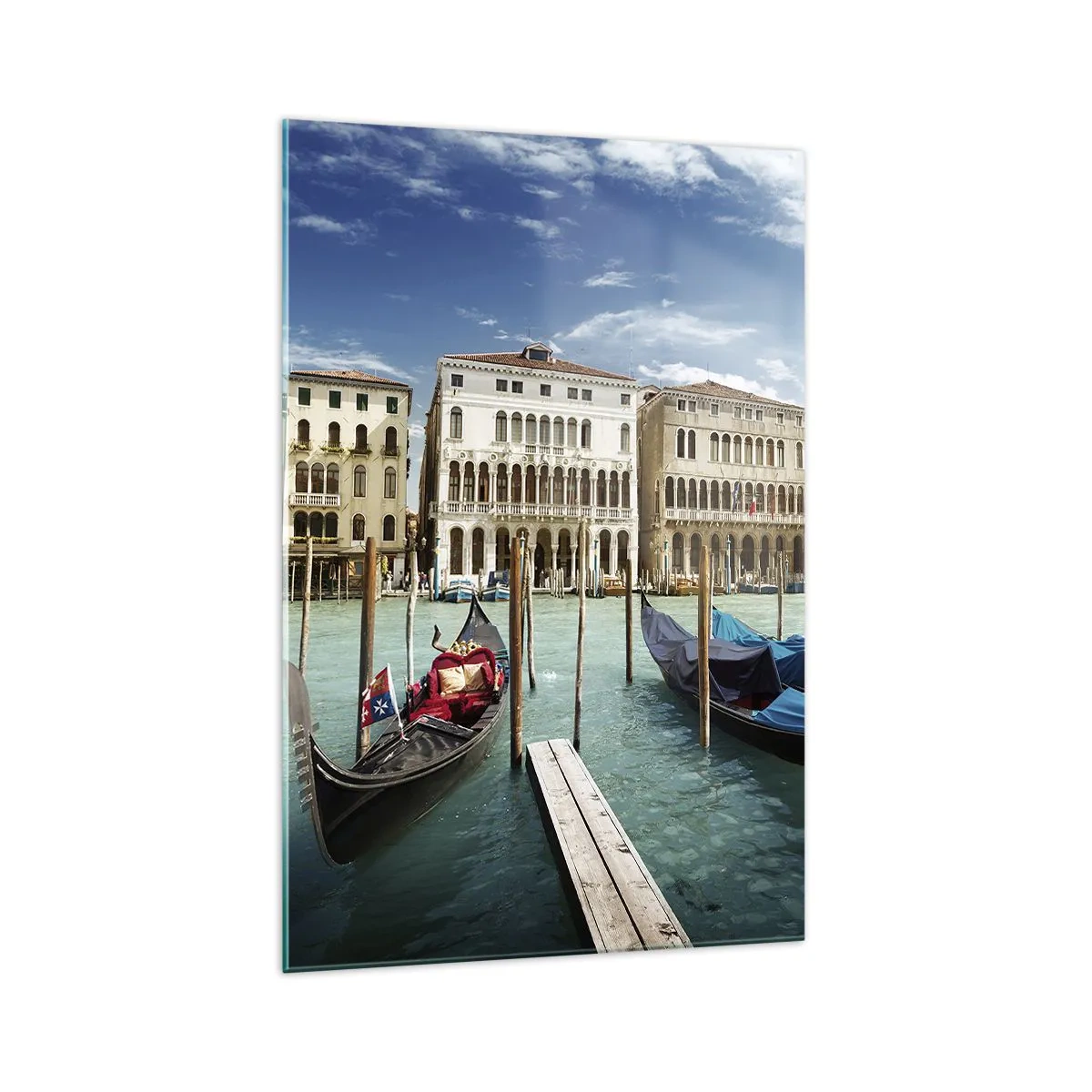 Quadro su vetro - Venezia con gondole e palazzi contro il cielo - 70x100cm - Palazzi nel blu - Decorazione murale moderna per soggiorno e camera da letto ARTTOR