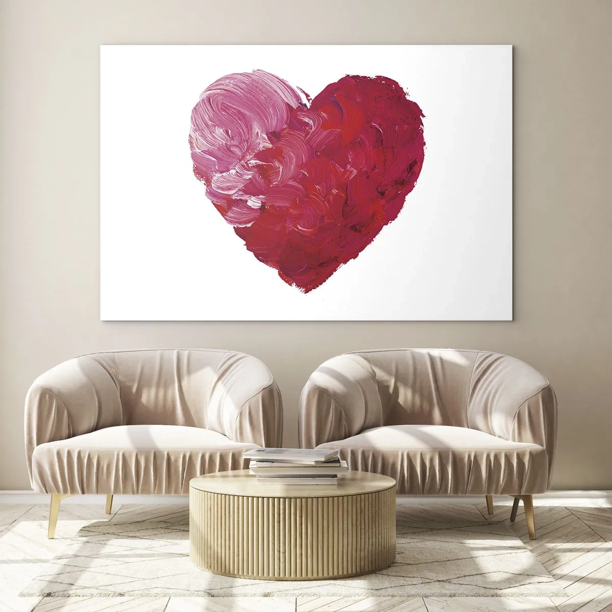 Quadro su vetro - Cuore astratto dipinto con pennellate rosse - 70x50cm - All you need is love - Decorazione murale moderna per soggiorno e camera da letto ARTTOR