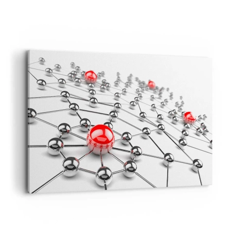 Quadro su tela - Stampe su Tela - Una rete di palline metalliche con accenti rossi - 120x80cm - Rete argentea - Decorazione murale moderna per soggiorno e camera da letto ARTTOR