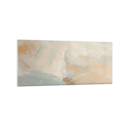 Quadro su vetro - Delicati tratti astratti nei toni del bianco e dell'oro - 120x50cm - Astrazione: il paese della mitezza - Decorazione murale moderna per soggiorno e camera da letto ARTTOR