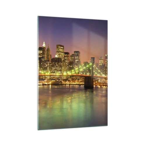 Quadro su vetro - Ponte illuminato in una città moderna di notte - 70x100cm - Qui la luce non si spegne mai - Decorazione murale moderna per soggiorno e camera da letto ARTTOR