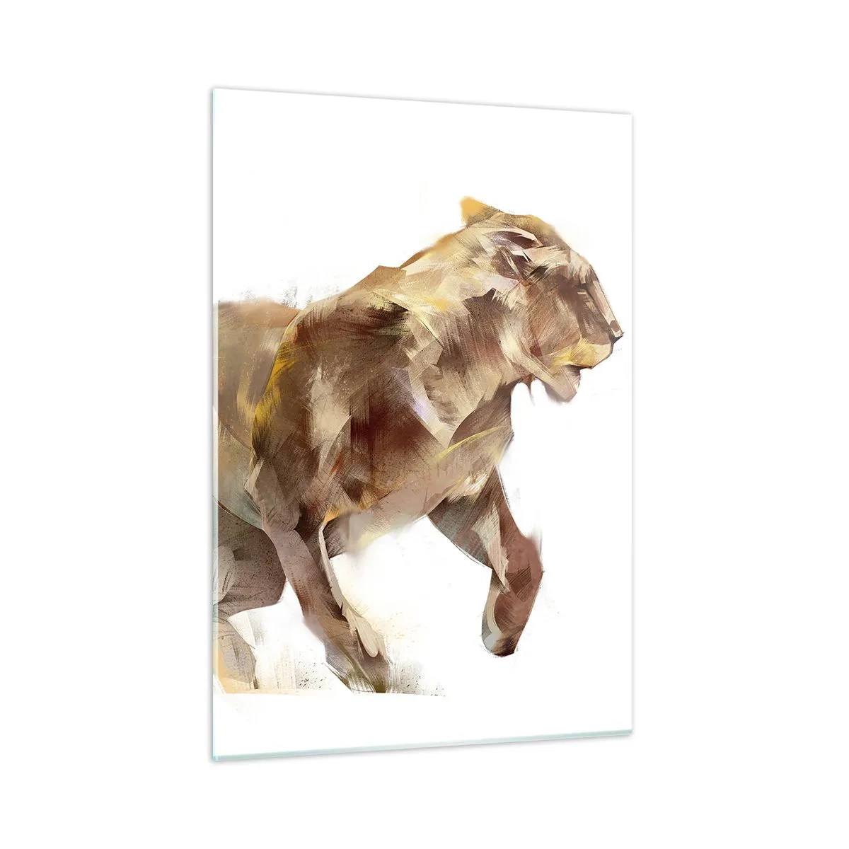 Quadro su vetro - Silhouette dinamica di un leone in stile artistico su sfondo bianco - 50x70cm - Grazia selvatica - Decorazione murale moderna per soggiorno e camera da letto ARTTOR