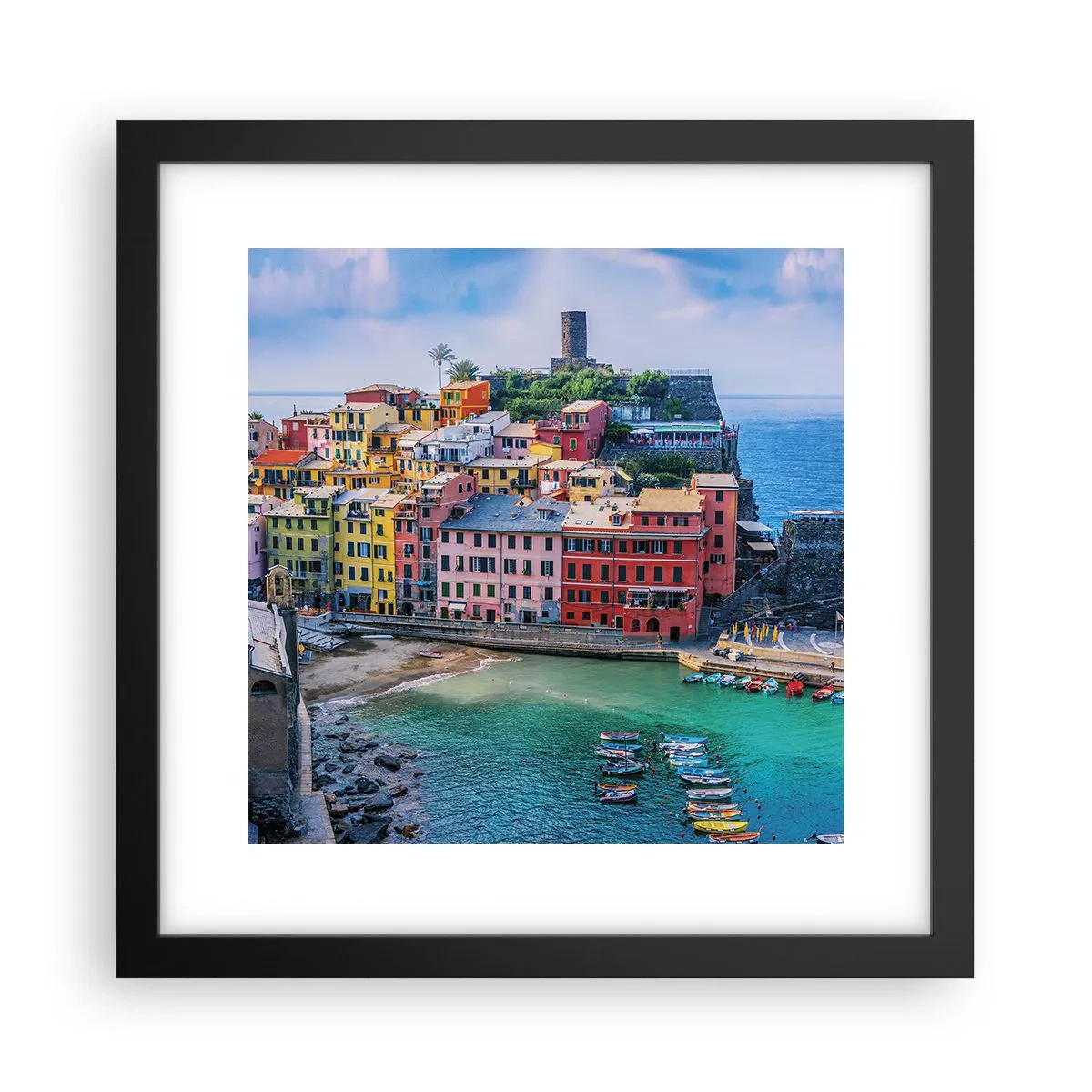 Poster in cornice nera - Magica cittadina mediterranea - 30x30 cm