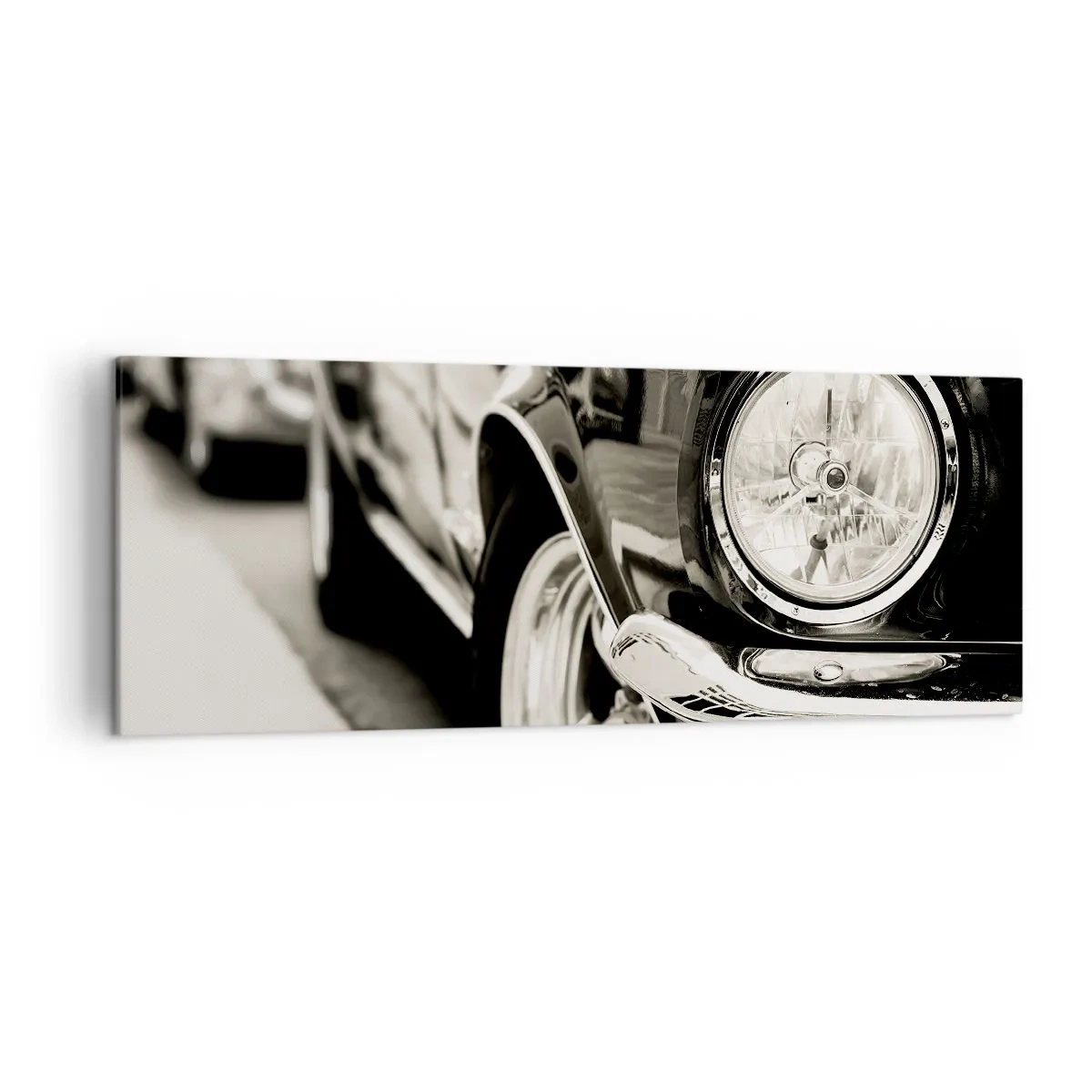 Quadro su tela - Stampe su Tela - Un'iconica auto d'epoca in elegante bianco e nero - 140x50cm - Bellezza intramontabile - Decorazione murale moderna per soggiorno e camera da letto ARTTOR
