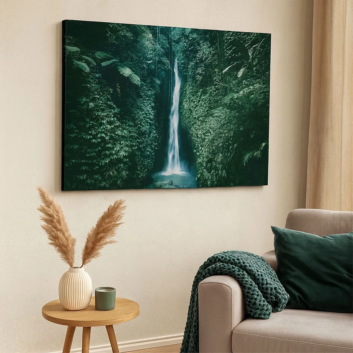 Quadro su tela - Stampe su Tela - Una cascata circondata da una fitta vegetazione tropicale - 70x50cm - Terme tropicali - Decorazione murale moderna per soggiorno e camera da letto ARTTOR