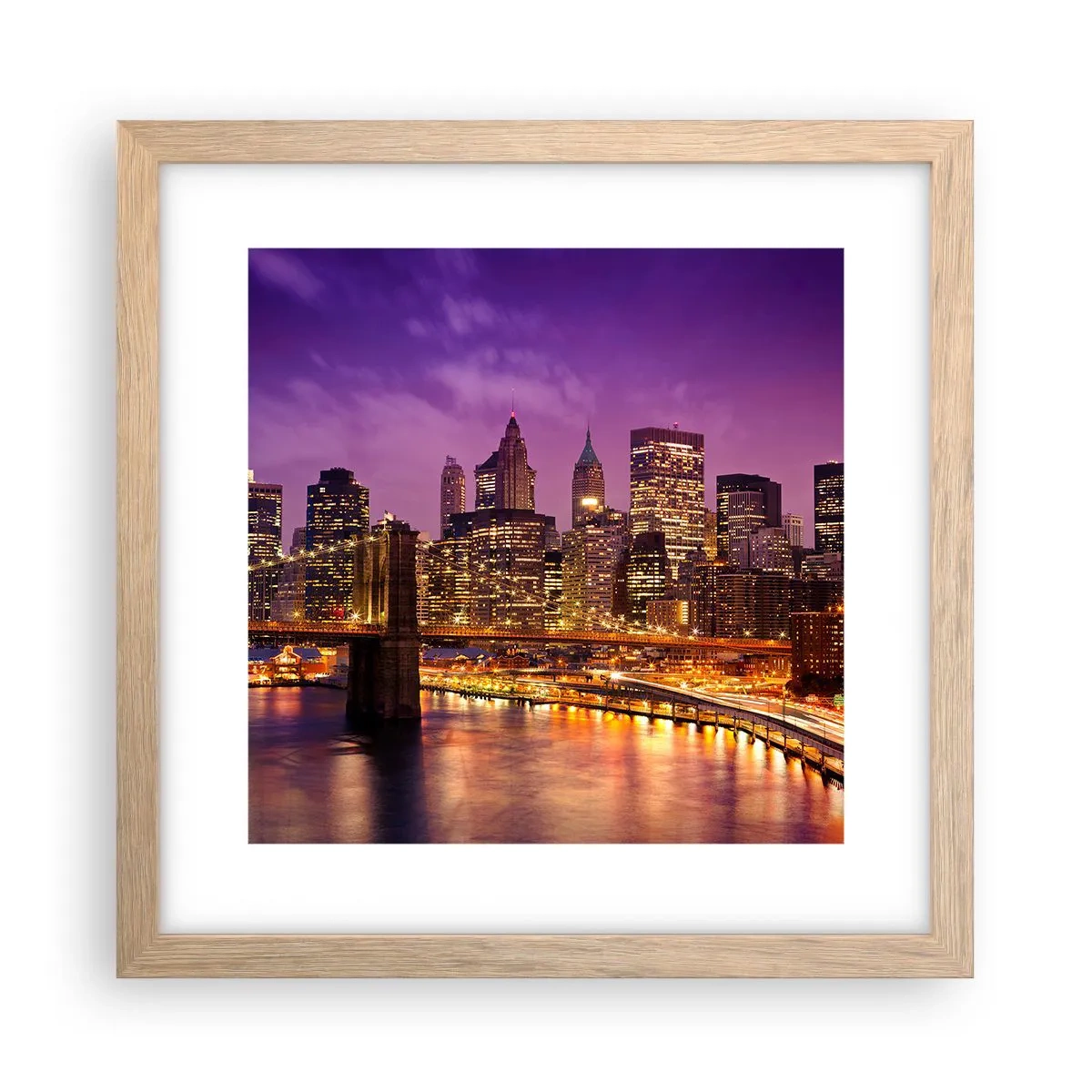 Poster in cornice rovere chiaro - Manhattan in viola e oro - 30x30 cm
