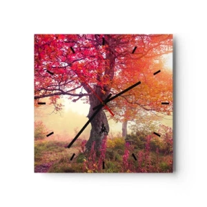 Orologio da parete - Orologio in Vetro - Paesaggio autunnale con alberi dai colori intensi - 30x30cm - L'esplosione della fioritura - Decorazione murale moderna per soggiorno e camera da letto ARTTOR