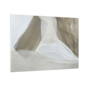 Quadro su vetro - Una delicata astrazione in bianco e beige con tratti morbidi. - 70x50cm - Onda di bianco - Decorazione murale moderna per soggiorno e camera da letto ARTTOR