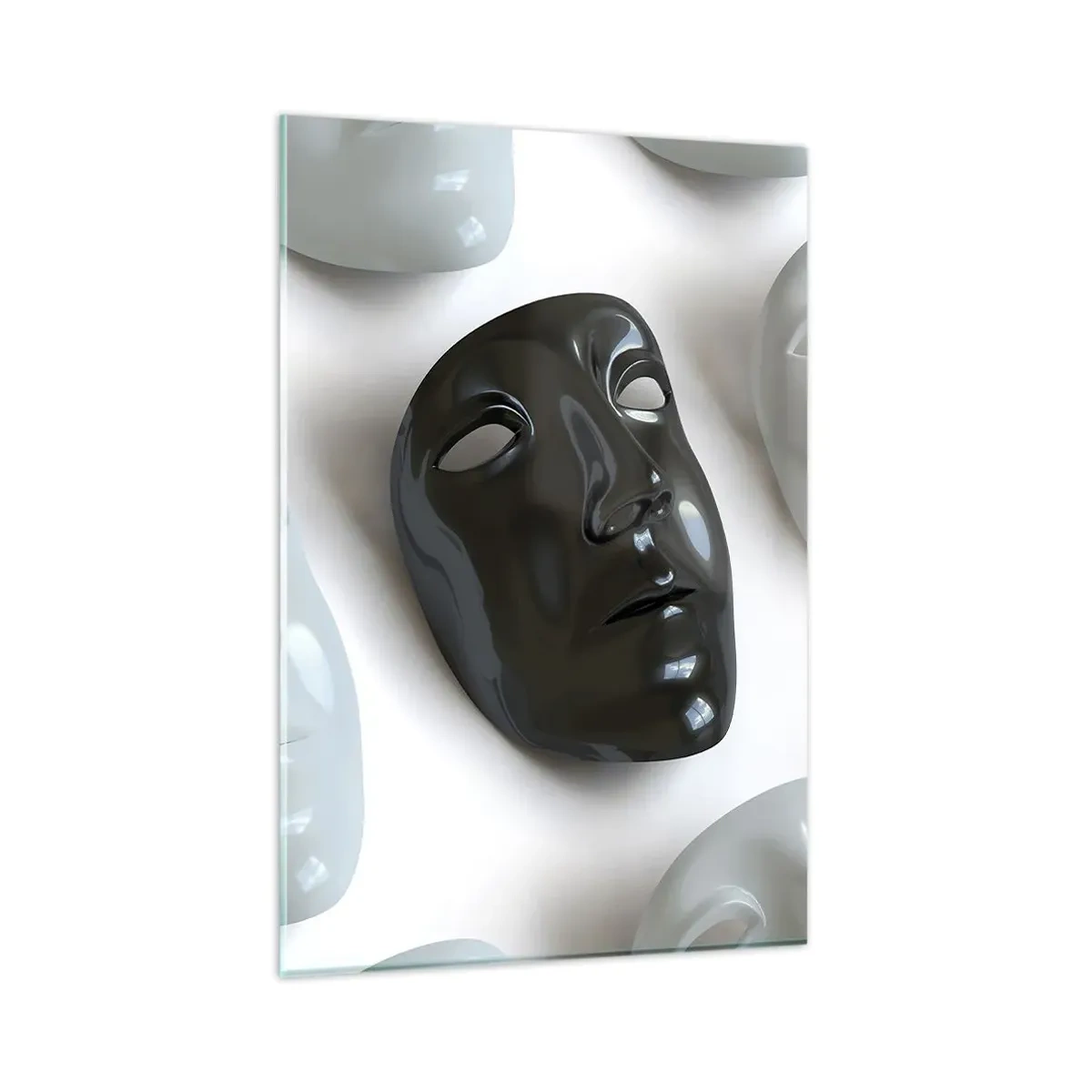 Quadro su vetro - Maschere in bianco e nero su sfondo chiaro - 80x120cm - Come distinguersi? - Decorazione murale moderna per soggiorno e camera da letto ARTTOR