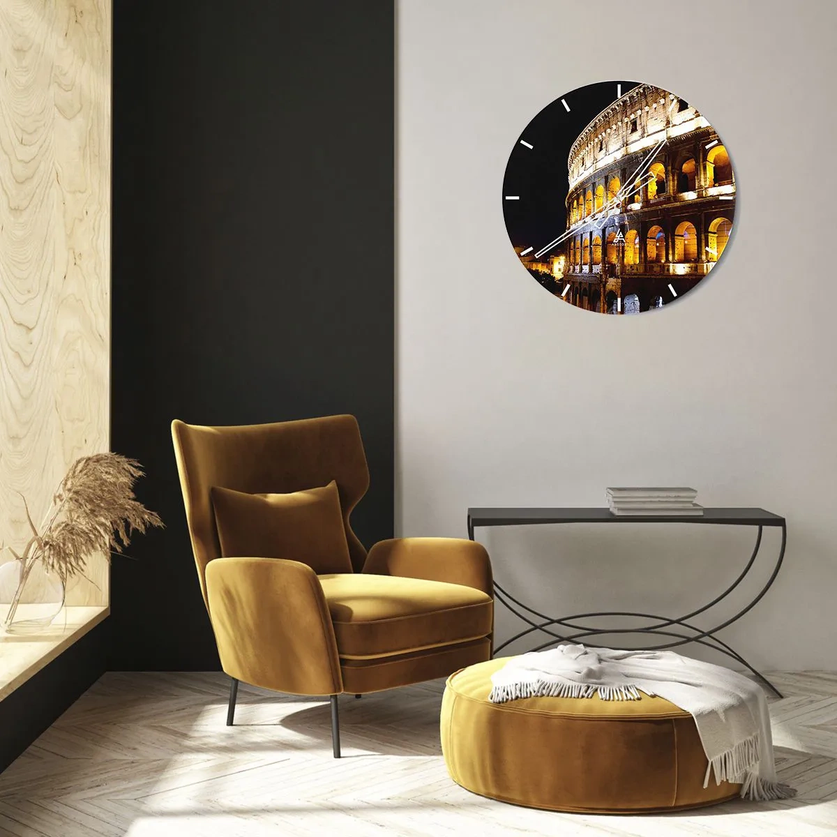 Orologio da parete - Orologio in Vetro - Il Colosseo illuminato di notte su uno sfondo nero - 30x30cm - È tempo di iniziare i giochi - Decorazione murale moderna per soggiorno, cucina e camera da letto ARTTOR