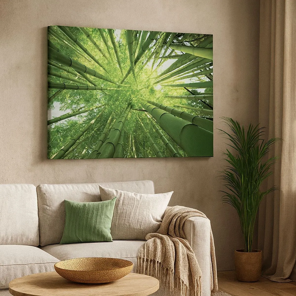 Quadro su tela - Stampe su Tela - Vista attraverso un boschetto di bambù verde - 70x50cm - Nella foresta di bambù - Decorazione murale moderna per soggiorno e camera da letto ARTTOR