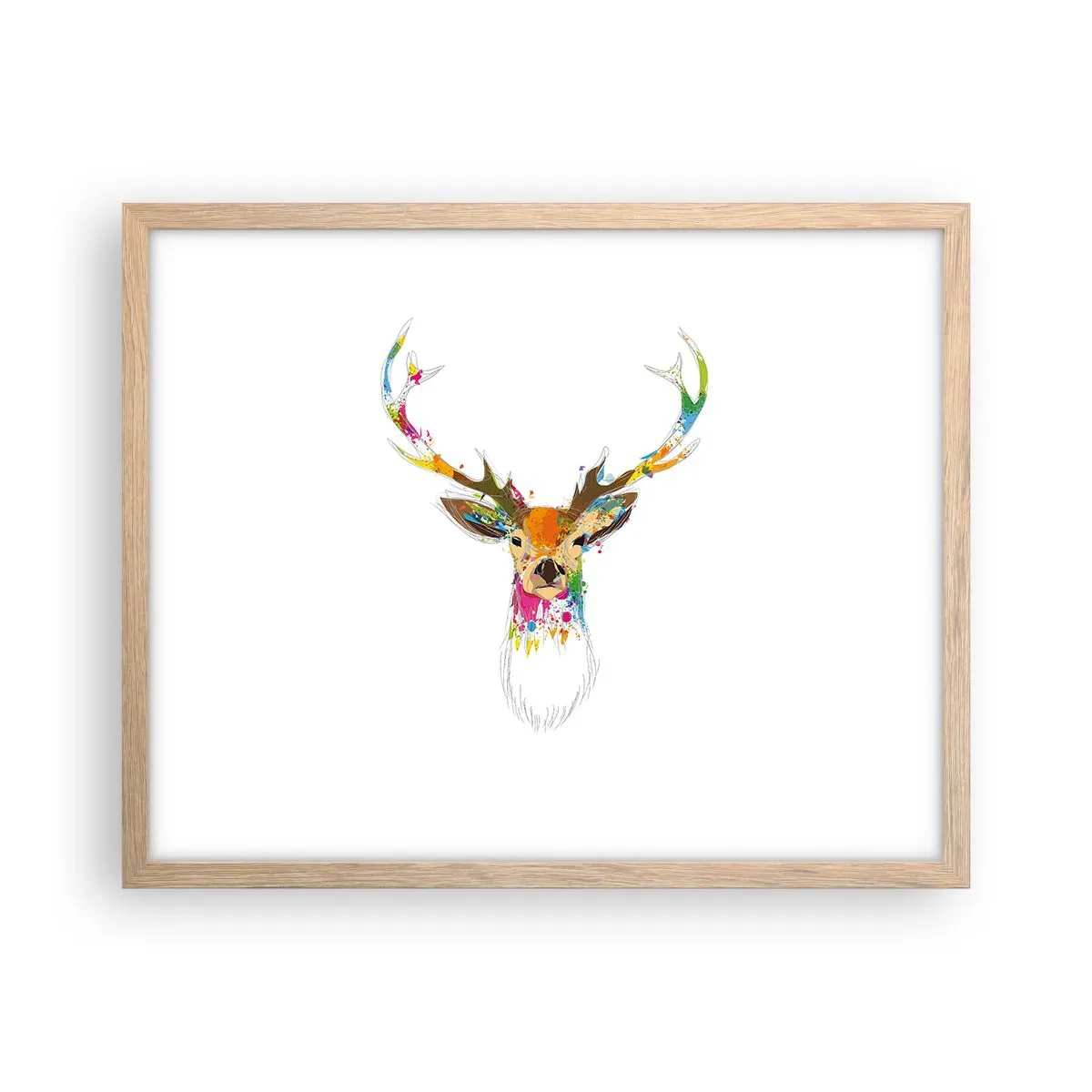 Poster in cornice rovere chiaro - Mite cerbiatto immerso nel colore - 50x40 cm