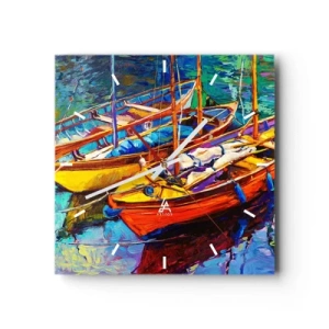 Orologio da parete - Orologio in Vetro - Barche colorate in acque calme - 30x30cm - Su un'acqua più densa dei colori - Decorazione murale moderna per soggiorno e camera da letto ARTTOR