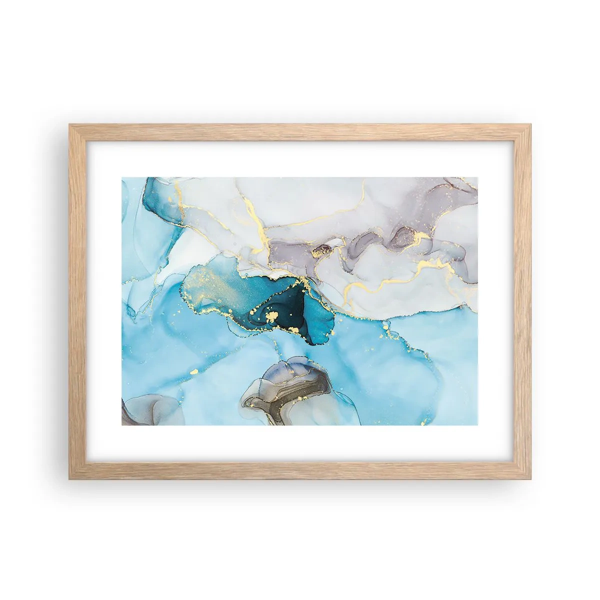 Poster in cornice rovere chiaro - Studio di incontro tra grigio e turchese - 40x30 cm